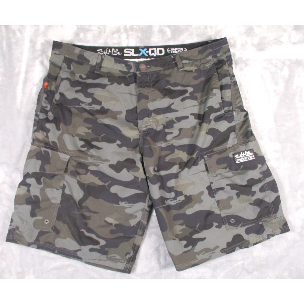 Salt Life Cargo Shorts Men's 36 Fishing Walk Gray Camo Hybrid Quick Dry SLX-QD